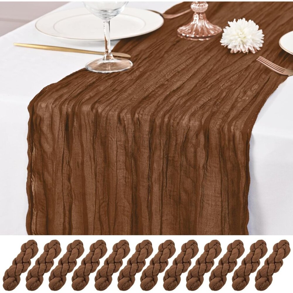 12 Pack Brown Table Runner 10Ft Cheesecloth Table Runner Rustic Gauze Table Runn